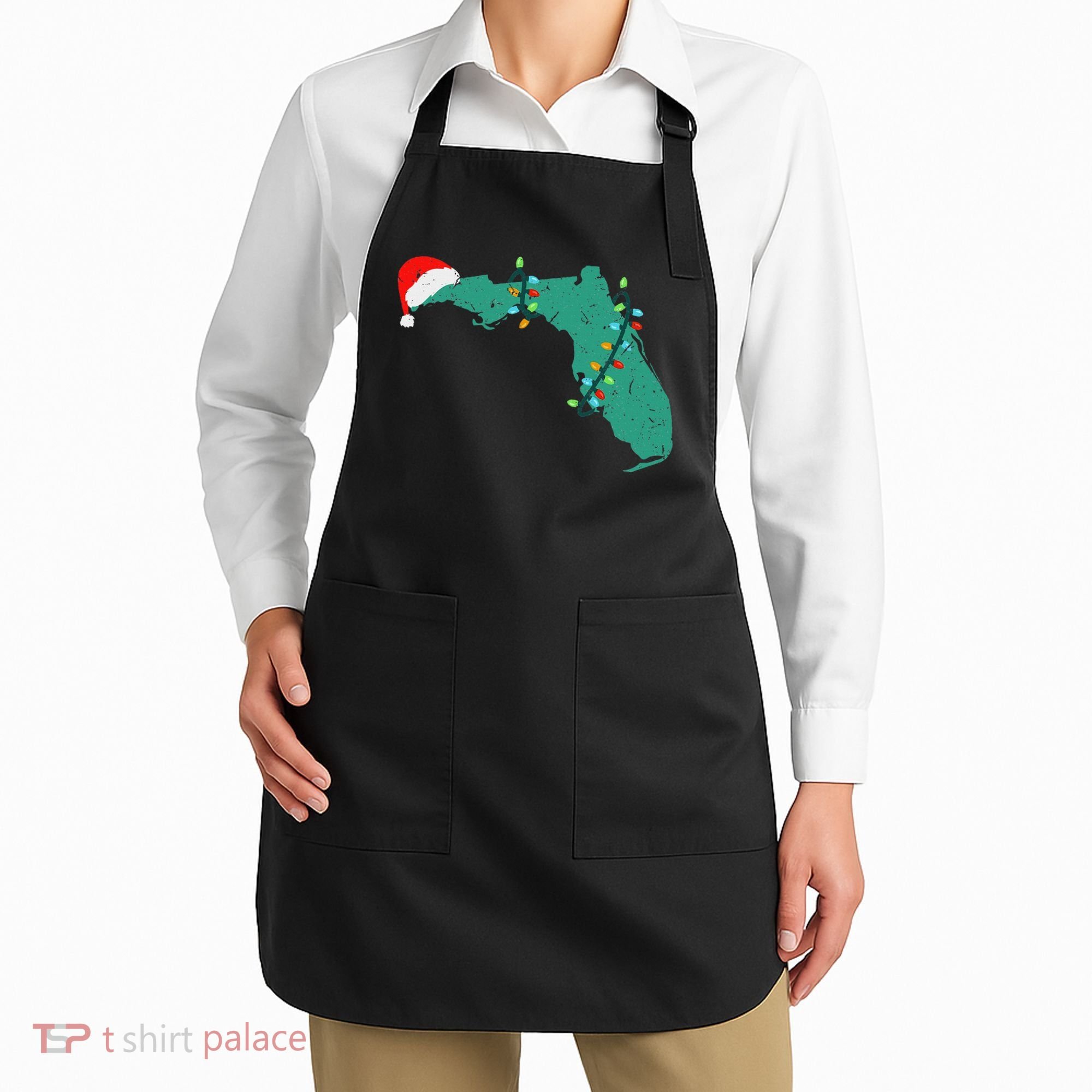 Santa Hat And Lights State Outline Christmas In Florida Apron