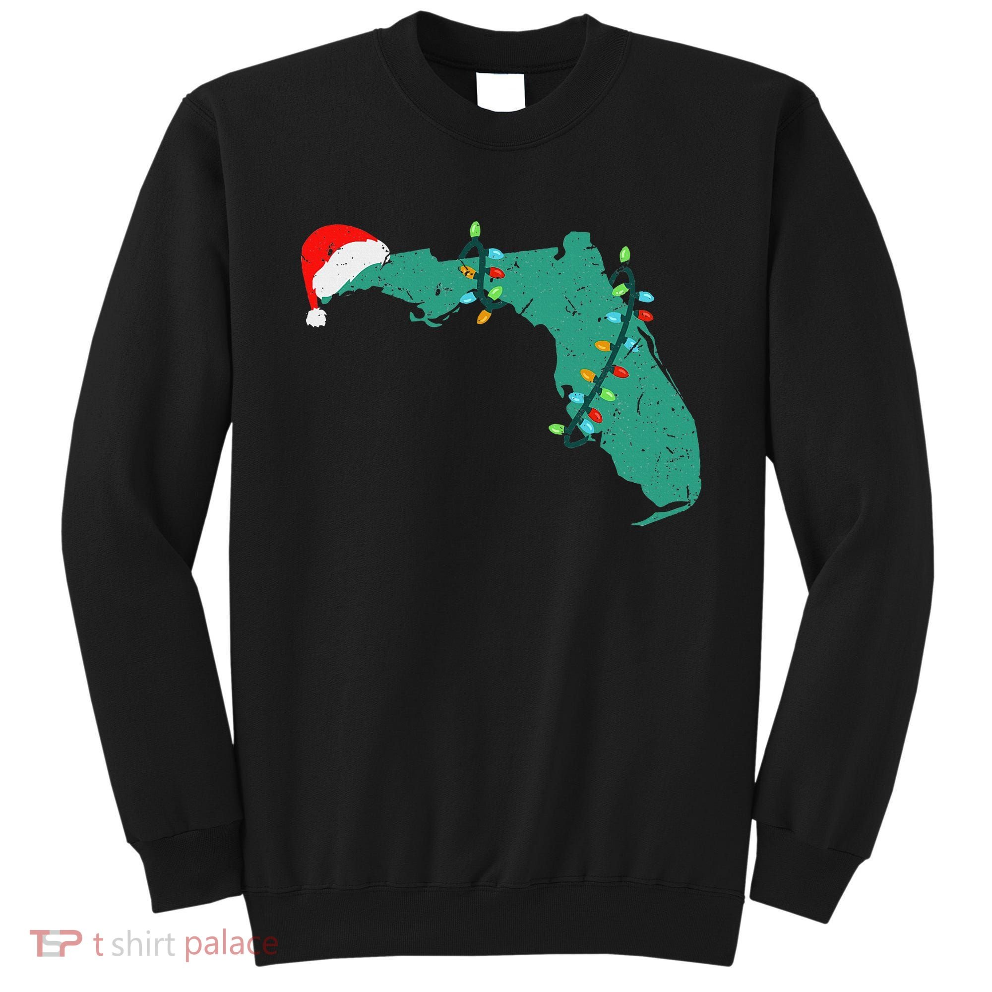 Santa Hat And Lights State Outline Christmas In Florida Sweatshirt