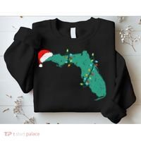 Santa Hat And Lights State Outline Christmas In Florida Sweatshirt thumb 2