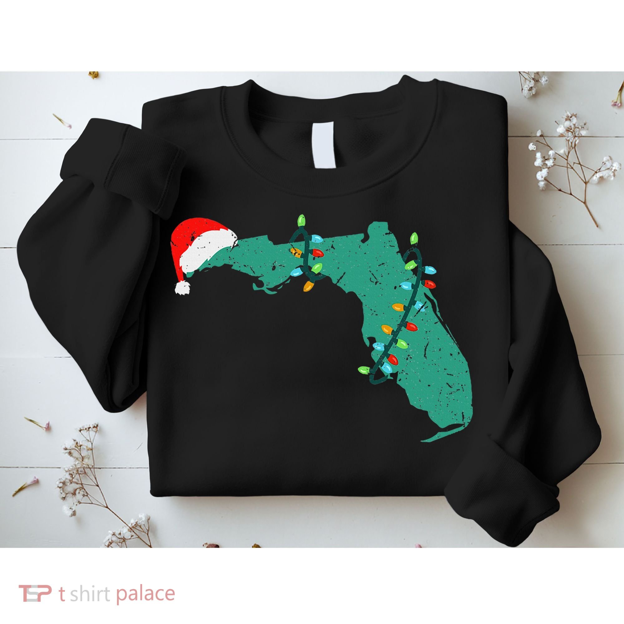 Santa Hat And Lights State Outline Christmas In Florida Sweatshirt