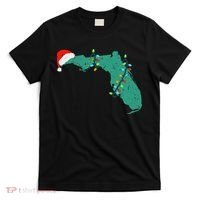 Santa Hat And Lights State Outline Christmas In Florida T-Shirt thumb 0