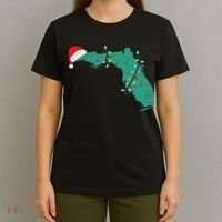 Santa Hat And Lights State Outline Christmas In Florida T-Shirt thumb 4
