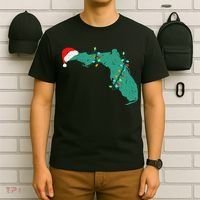 Santa Hat And Lights State Outline Christmas In Florida T-Shirt thumb 6
