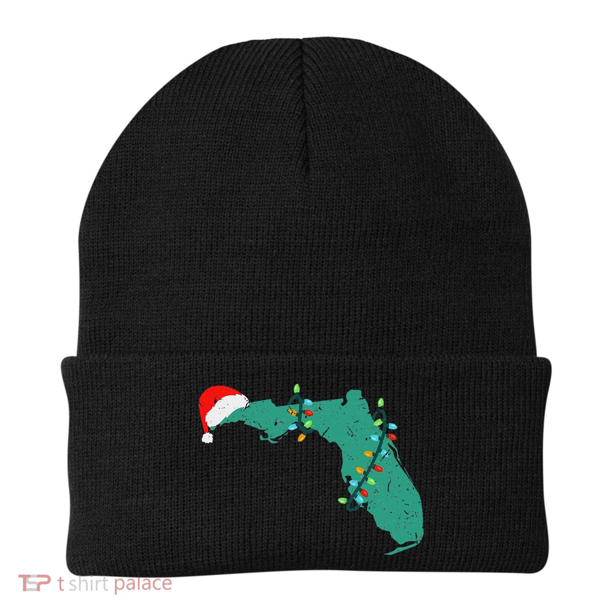 Santa Hat And Lights State Outline Christmas In Florida Beanie