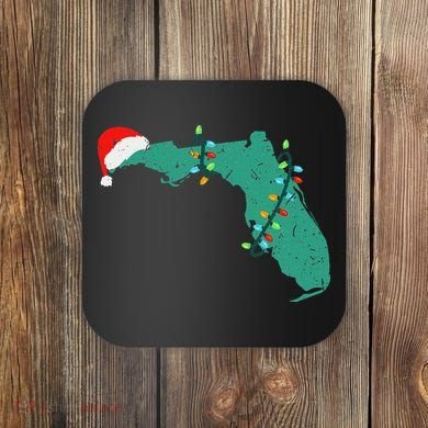 Santa Hat And Lights State Outline Christmas In Florida Coaster