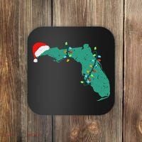 Santa Hat And Lights State Outline Christmas In Florida Coaster thumb 0