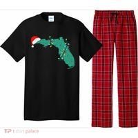 Santa Hat And Lights State Outline Christmas In Florida Pajama Set thumb 0