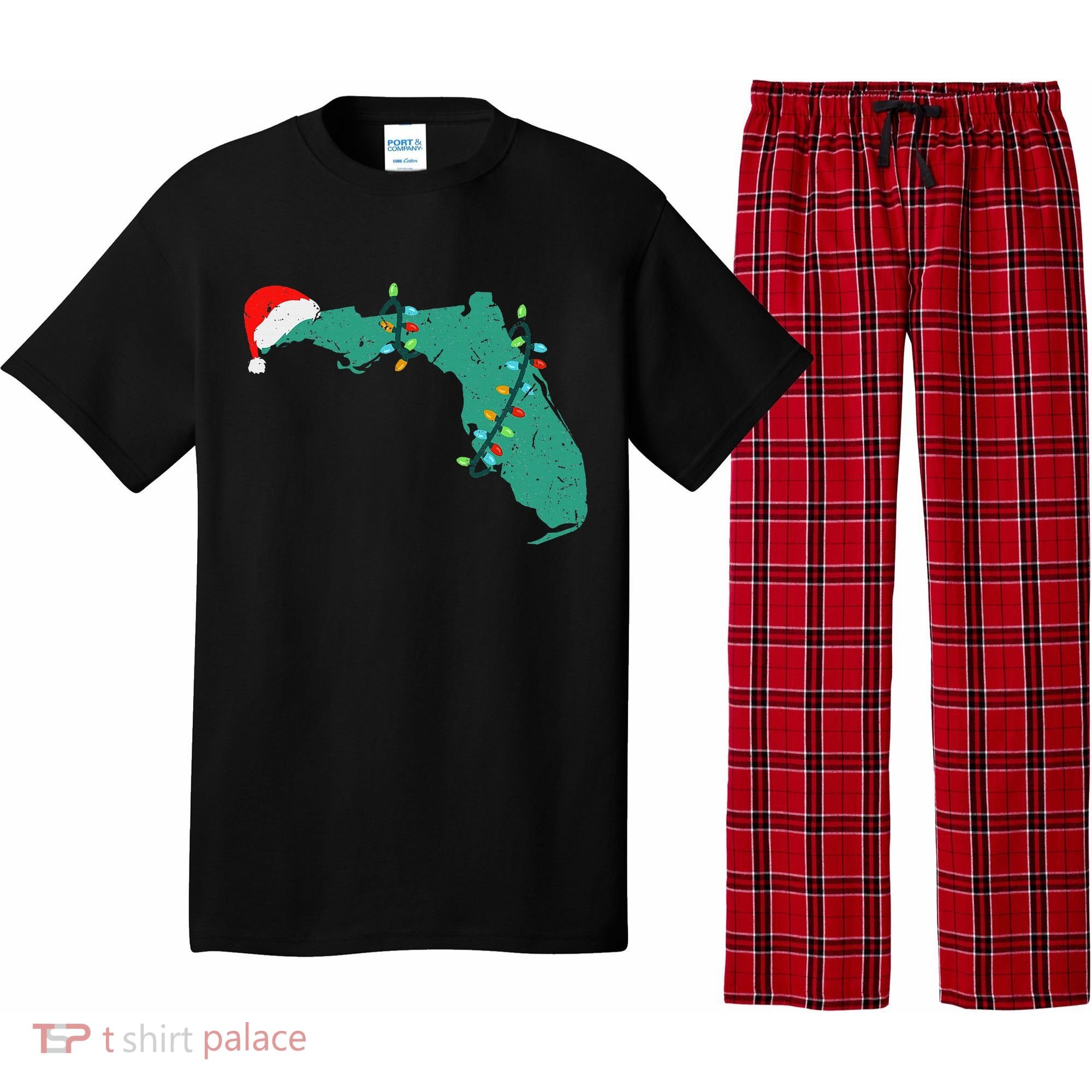 Santa Hat And Lights State Outline Christmas In Florida Pajama Set