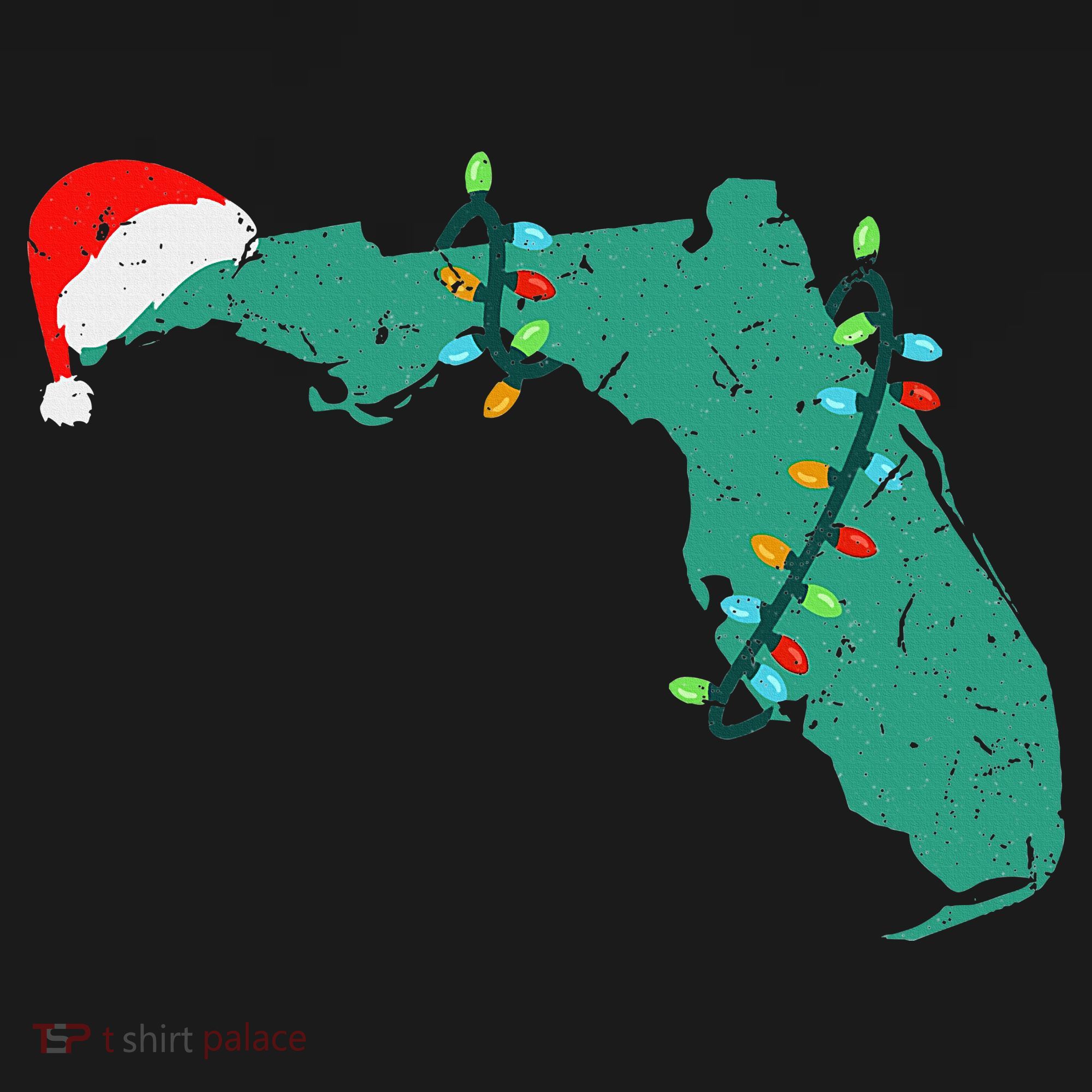 Santa Hat And Lights State Outline Christmas In Florida Polo