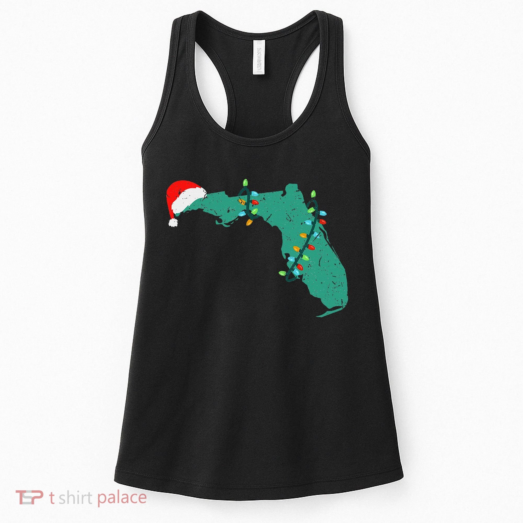Santa Hat And Lights State Outline Christmas In Florida Women's Tank Top