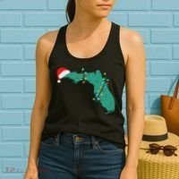 Santa Hat And Lights State Outline Christmas In Florida Women's Tank Top thumb 2