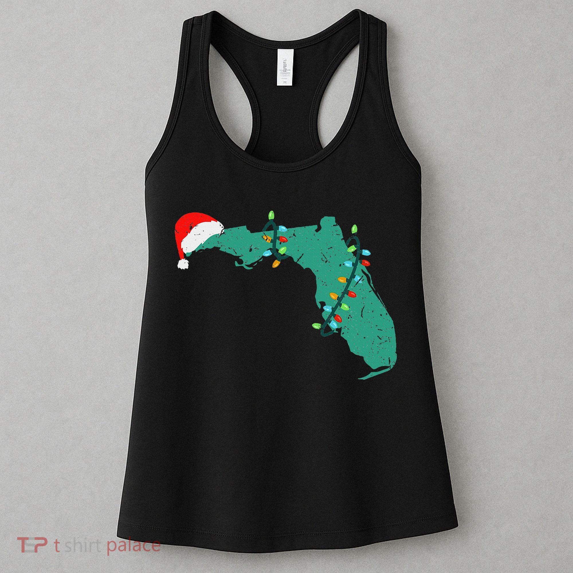 Santa Hat And Lights State Outline Christmas In Florida Women's Tank Top