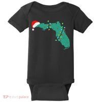 Santa Hat And Lights State Outline Christmas In Florida Baby Bodysuit thumb 0