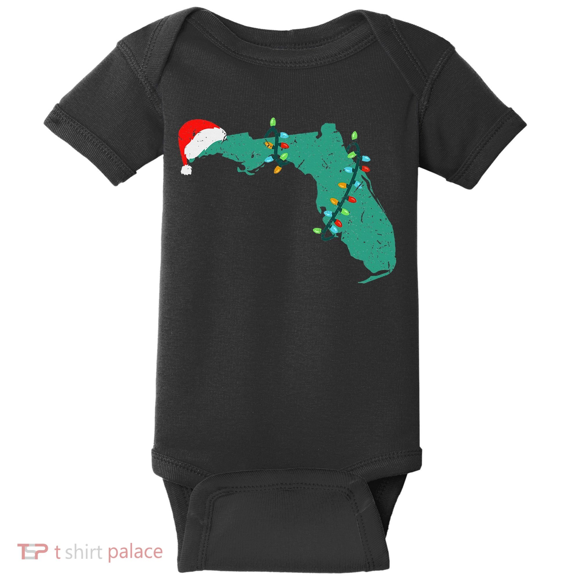 Santa Hat And Lights State Outline Christmas In Florida Baby Bodysuit