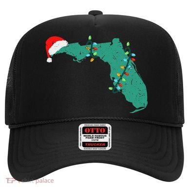 Santa Hat And Lights State Outline Christmas In Florida Hat