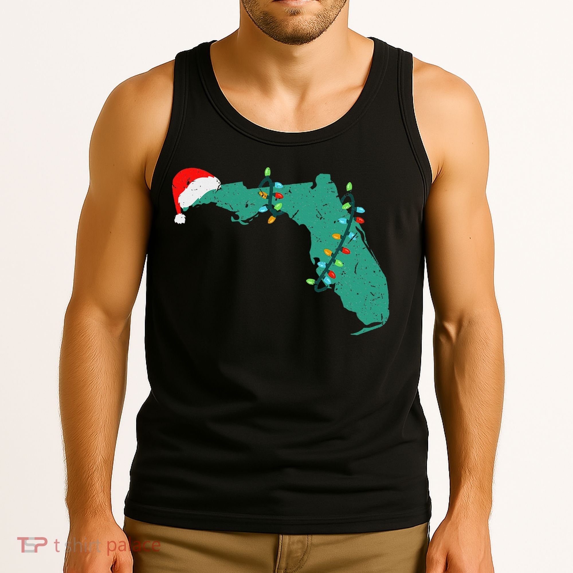 Santa Hat And Lights State Outline Christmas In Florida Tank Top