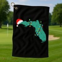 Santa Hat And Lights State Outline Christmas In Florida Golf Towel thumb 1