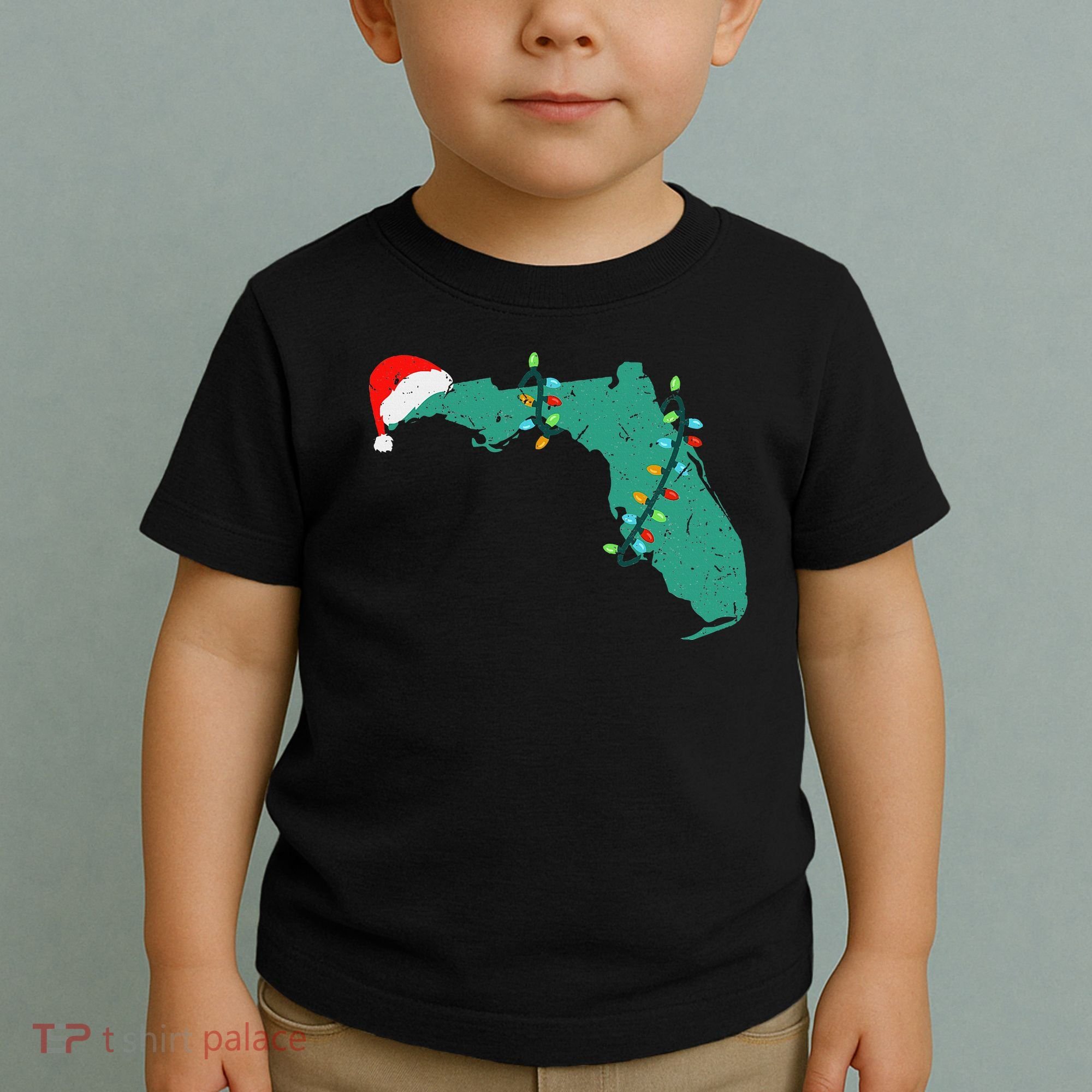 Santa Hat And Lights State Outline Christmas In Florida Toddler T-Shirt