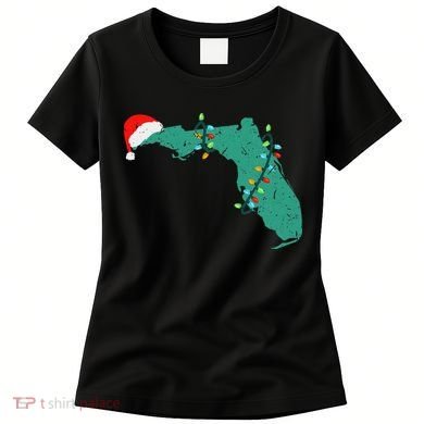Santa Hat And Lights State Outline Christmas In Florida Women's T-Shirt