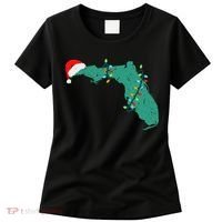 Santa Hat And Lights State Outline Christmas In Florida Women's T-Shirt thumb 0