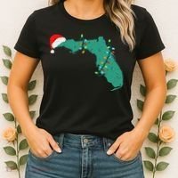 Santa Hat And Lights State Outline Christmas In Florida Women's T-Shirt thumb 2