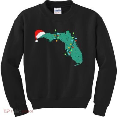Santa Hat And Lights State Outline Christmas In Florida Kids Sweatshirt