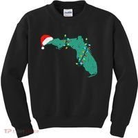 Santa Hat And Lights State Outline Christmas In Florida Kids Sweatshirt thumb 0