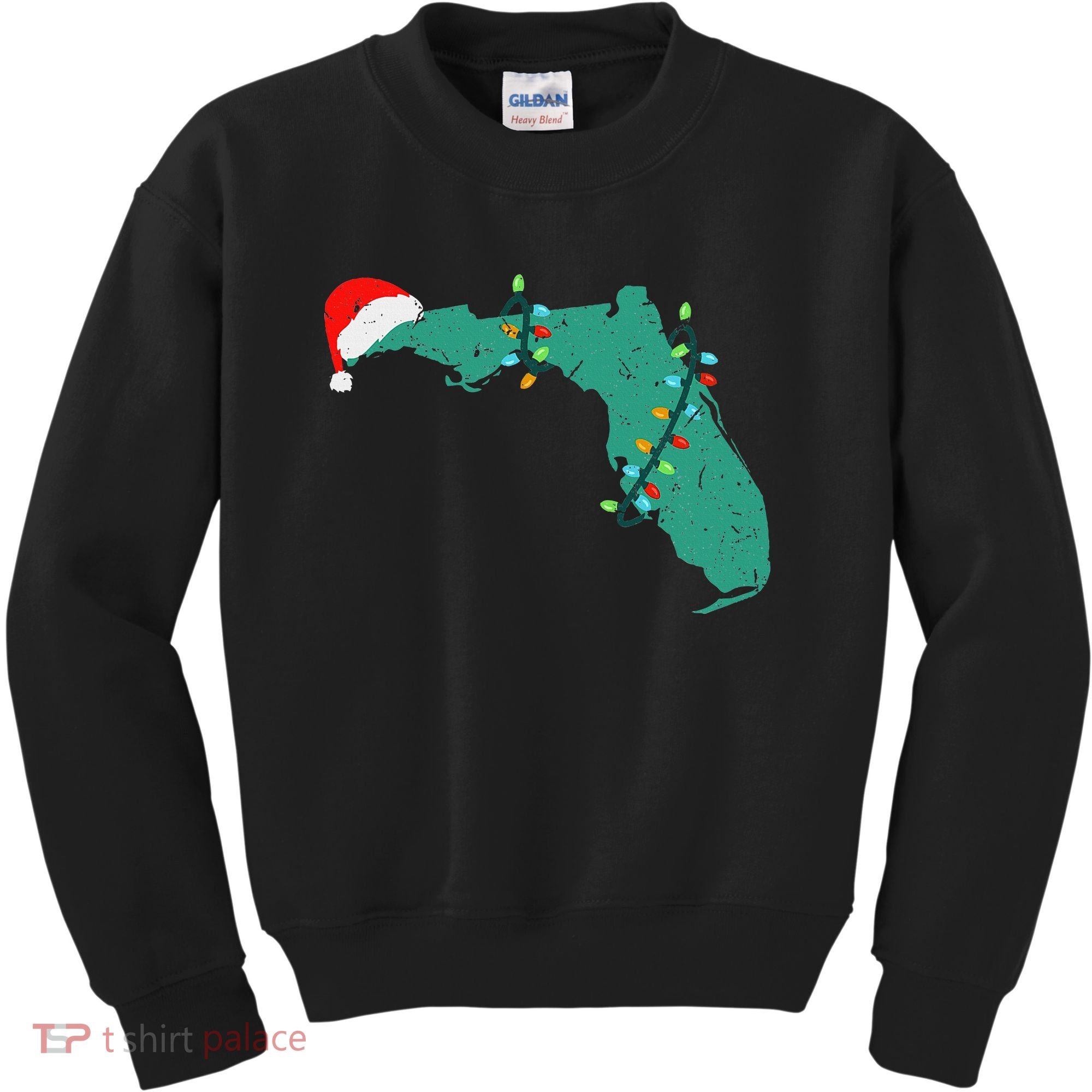 Santa Hat And Lights State Outline Christmas In Florida Kids Sweatshirt
