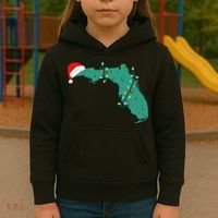 Santa Hat And Lights State Outline Christmas In Florida Kids Hoodie thumb 3