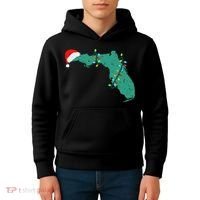 Santa Hat And Lights State Outline Christmas In Florida Kids Hoodie thumb 4