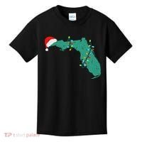 Santa Hat And Lights State Outline Christmas In Florida Kids T-Shirt thumb 0