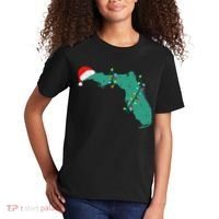 Santa Hat And Lights State Outline Christmas In Florida Kids T-Shirt thumb 2