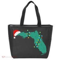 Santa Hat And Lights State Outline Christmas In Florida Tote Bag thumb 0
