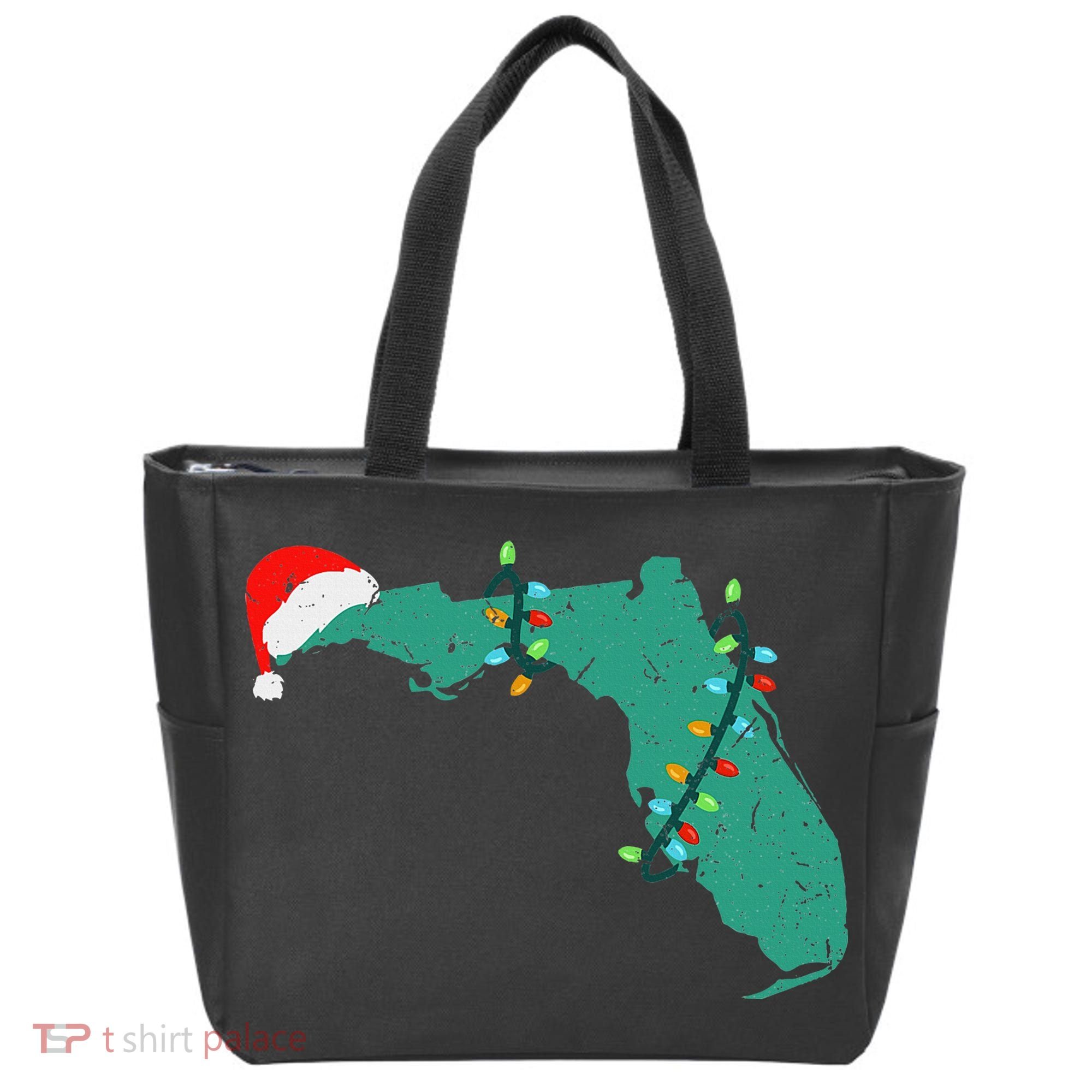 Santa Hat And Lights State Outline Christmas In Florida Tote Bag