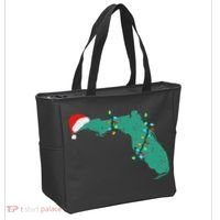 Santa Hat And Lights State Outline Christmas In Florida Tote Bag thumb 2