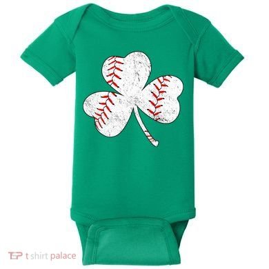 Shamrock Clover Leaf Baseball Baby Bodysuit