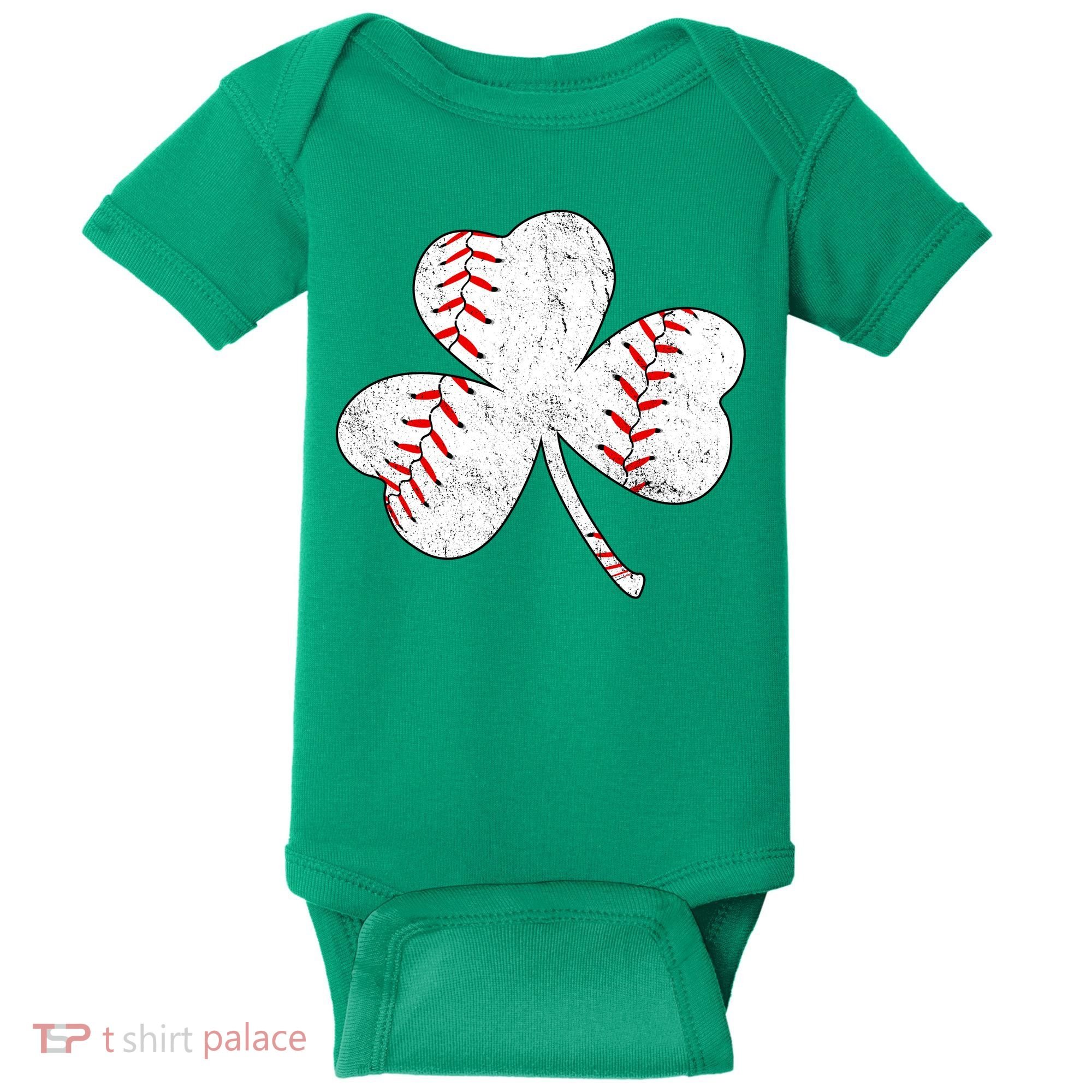 Shamrock Clover Leaf Baseball Baby Bodysuit