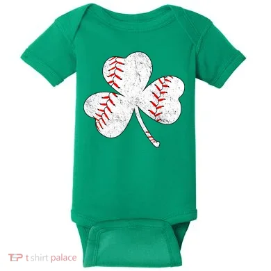 Shamrock Clover Leaf Baseball Baby Bodysuit