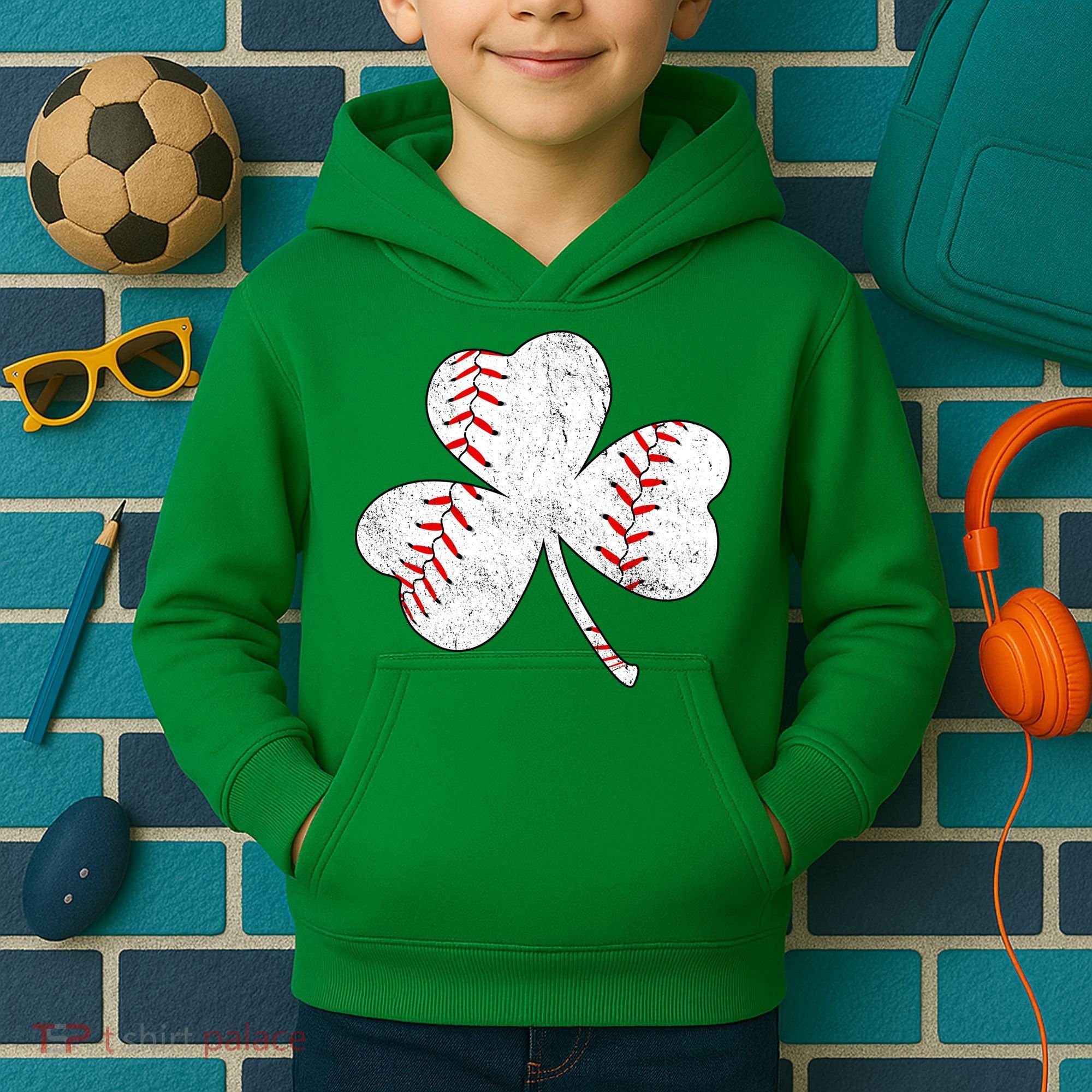 Shamrock Clover Leaf Baseball Kids Hoodie
