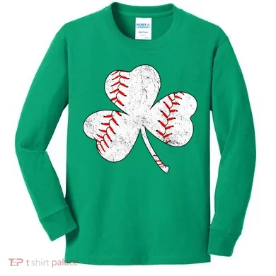 Shamrock Clover Leaf Baseball Kids Long Sleeve Shirt