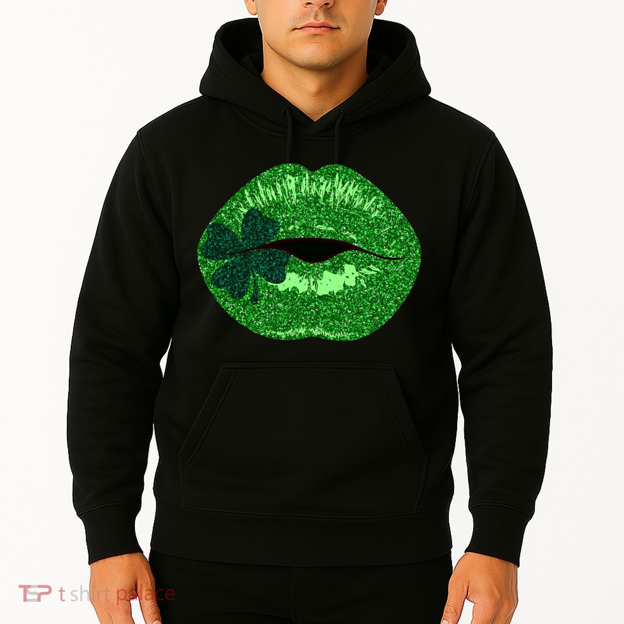 Shamrock Irish Clover Lips Hoodie