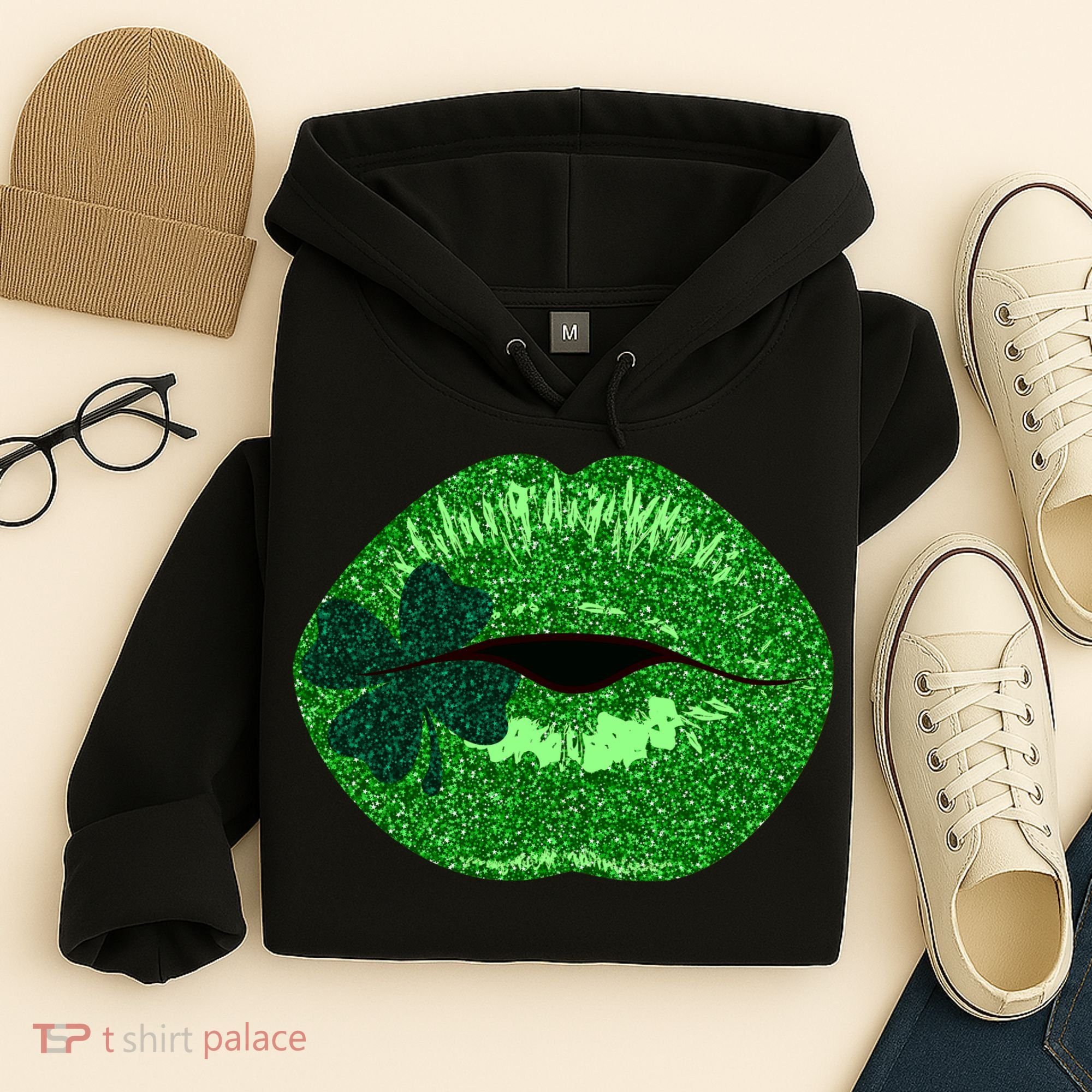 Shamrock Irish Clover Lips Hoodie