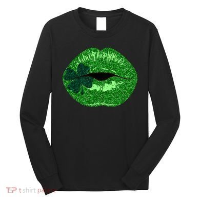 Shamrock Irish Clover Lips Long Sleeve Shirt