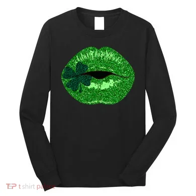Shamrock Irish Clover Lips Long Sleeve Shirt