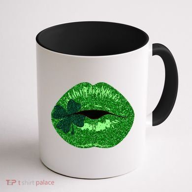 Shamrock Irish Clover Lips Coffee Mug back