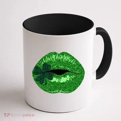 Shamrock Irish Clover Lips Coffee Mug back