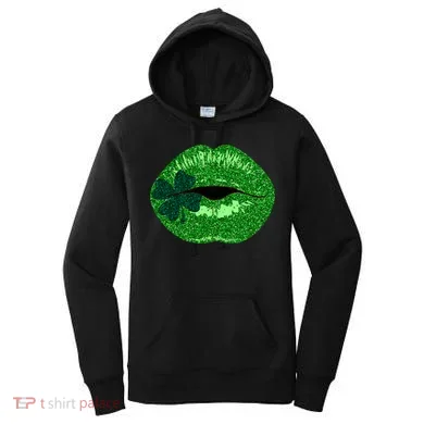 Shamrock Irish Clover Lips Women's Hoodie