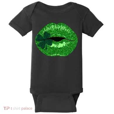 Shamrock Irish Clover Lips Baby Bodysuit