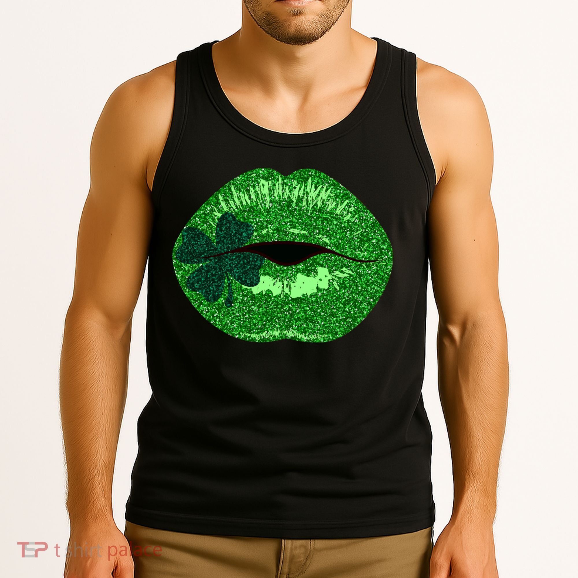 Shamrock Irish Clover Lips Tank Top