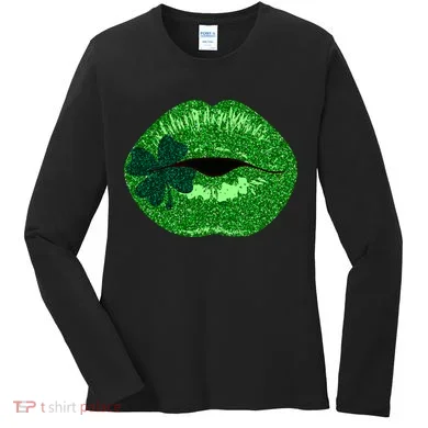 Shamrock Irish Clover Lips Women's Long Sleeve Shirt